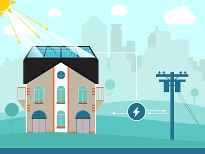 Multi-unit shared solar flat illustration solar sun