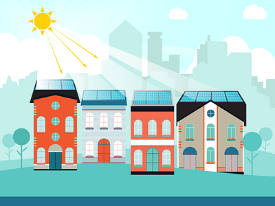 On-site roof top solar flat illustration solar sun