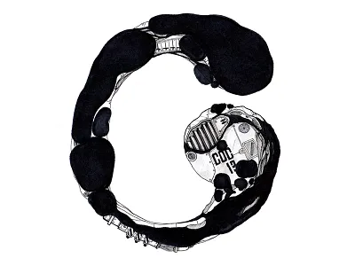 G black ink robotics typography