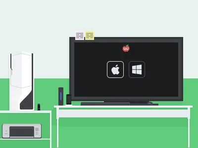 Desk computer desk flat illustration screen vector