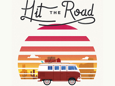 Hit the Road combi hit the road illustration sun type vw