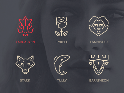 Game of thrones deer dragon fish game of thrones graphic icons lion pictogram rose trout web wolf