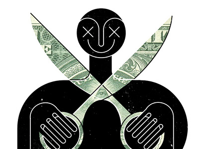 S-N-I-P-✄ deficit dollar editorial illustration money scissors