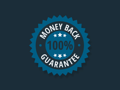 Money Back Seal badge blue graphic design