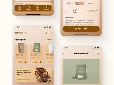 CoffeeShop ecommerce mobile app design ui design ux design