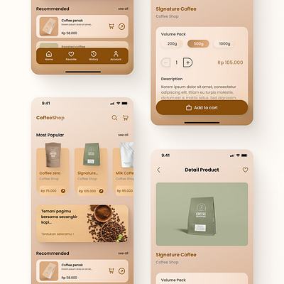 CoffeeShop ecommerce mobile app design ui design ux design