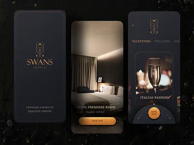 Swans Hotel Mobile App dining hotel mobile room booking swan ui