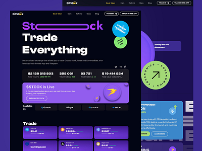 BitStock Trading Platform blockchain crypto trading cryptocurrency cryptocurrency exchange design dex illustration landing page multi platform retail investors stock token trading ui design user friendly ux ux design uxui web ui web ux