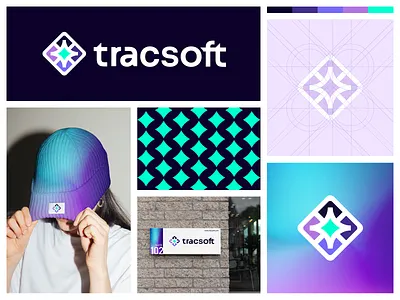 Tracsoft® blue brand branding design diamond logo logomark purple teal tech company branding web company branding