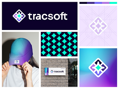 Tracsoft® blue brand branding design diamond logo logomark purple teal tech company branding web company branding