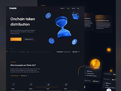 Timer: Token Distribution Platform blockchain crypto trading cryptocurrency cryptocurrency exchange design finance tools illustration landing page on chain transactions secure token token distribution ui ui design ux ux design uxui web ui web ux website design