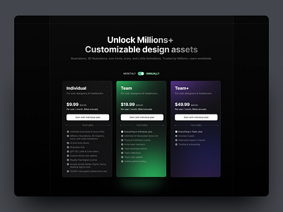 Pricing Cards b2c business card component dark design interface landing page page plans pricing ui ux web web design