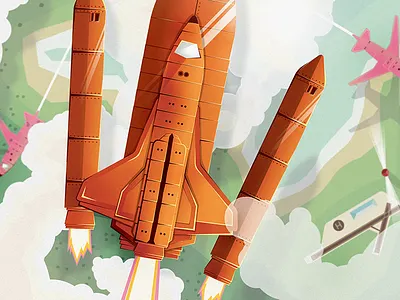 Orange Rocket design fire illustration orange plane poster rocket rocket ship shane cahill sky smoke take off