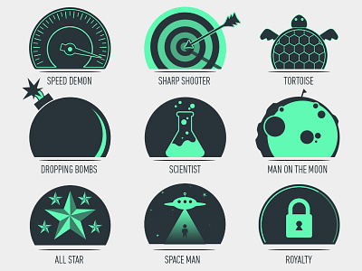 Badges alien badge bomb flat icon lock logo moon shoot speed star turtle