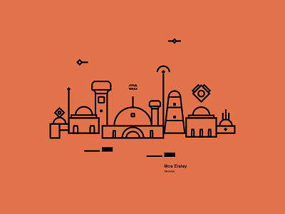 Mos Eisley blue city line art mos eisley star wars tetooine white