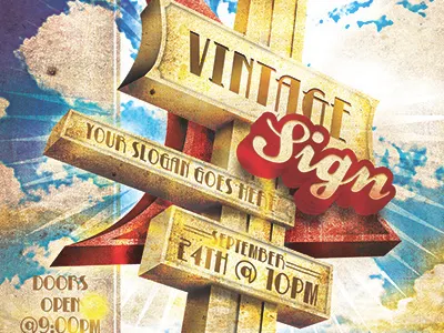 Vintage Motel Sign Event Flyer Template antique broadcast cards distressed grunge poker race sitcom television tv vintage western