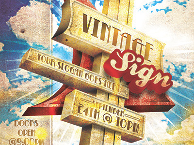 Vintage Motel Sign Event Flyer Template antique broadcast cards distressed grunge poker race sitcom television tv vintage western