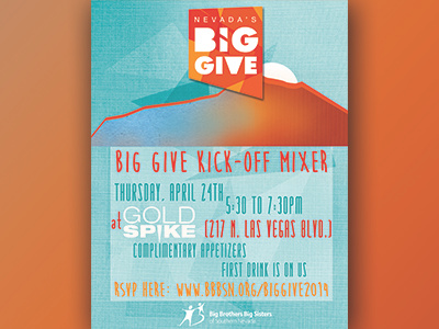 BBBSSN Big Give fundraiser kick-off party flyer blue flyer gradient nevada non profit orange