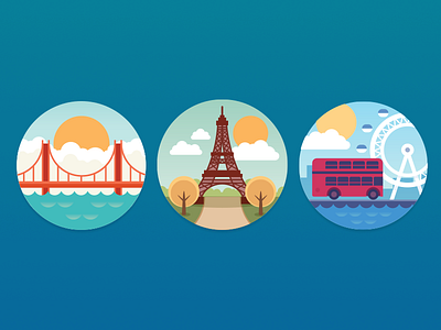 City Illustrations bus eiffel tower golden gate bridge icon illustration london london eye paris san francisco tourism travel