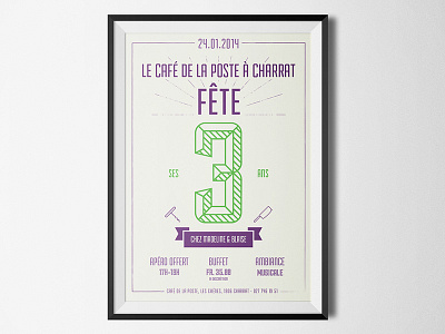 3 years - Cafe La Poste Charrat celebration food frame poster restaurant