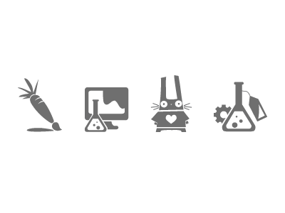 Rabbit Lab icons branding brush carrot computer design drawing gear painting portfolio potion science t shirt
