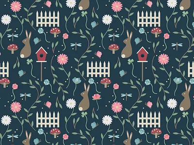 Midnight Garden floral flowers garden graphic illustration nature pattern pattern design vector