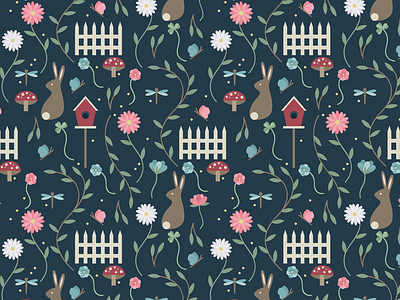 Midnight Garden floral flowers garden graphic illustration nature pattern pattern design vector