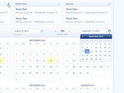 Term Dates academic calendar complex ui date dropdown picker school term ux