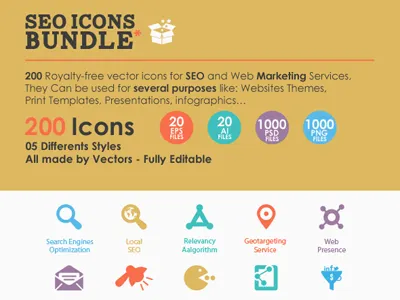 SEO Icons Bundle analytics flat seo icons insights modern icons search engines marketing seo icons seo icons bundle social intelligence vector icons viral marketing