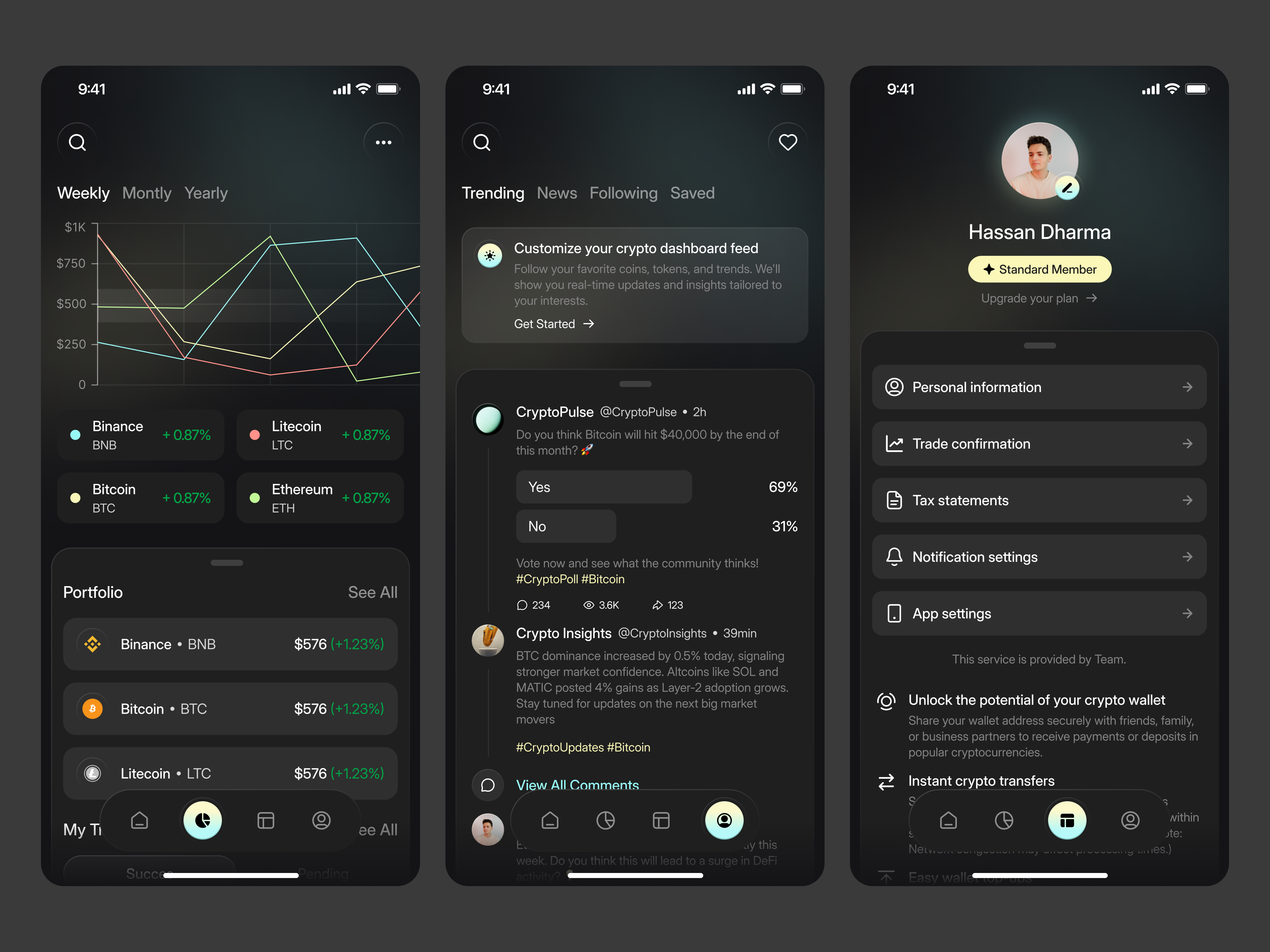 Crypto Mobile App UI/UX - Market and Profile 📱 by Keitoto on Dribbble