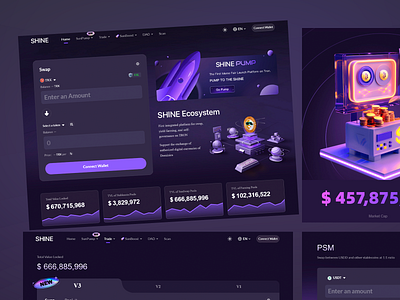 SHINE - Cryptocurrency Platform blockchain cryptocurrency dark theme defi defi users design dex interface design landing page navigation bar platform swap token ui user friendly ux uxui web ui web ux web3