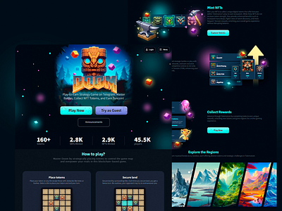 Strategic NFT-Based Gaming Platform blockchain game blockchain strategy crypto gaming decentralized gaming digital collectibles fantasy regions gamified experience gaming platform immersive visuals interactive design interface design motion design motion graphics nft integration nft marketplace play to earn strategic gameplay token rewards ux ui vibrant colors