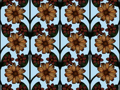 Caged Flower Pattern amateur digital art digital illustration flower pattern illustration minimal pattern retro