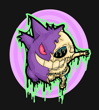 Drippy Gengar Skeleton drawing drip drippy fan art gengar ghastly haunter pokemon skeleton skull