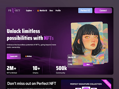 PERFECT - NFT MARKETPLACE blockchain cryptocurrency design digital art digital collectibles illustration landing page modern design multi chain nft nft collectors nft marketplace nft platform platform trading ui ui design user friendly interface uxui website