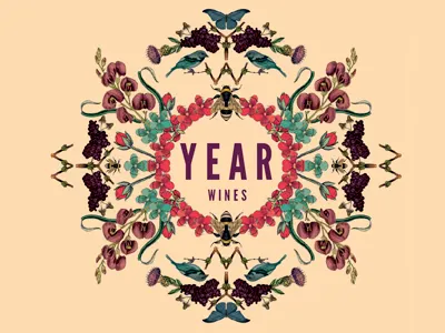 Year Wines - second label collage digital flowers illustration wine