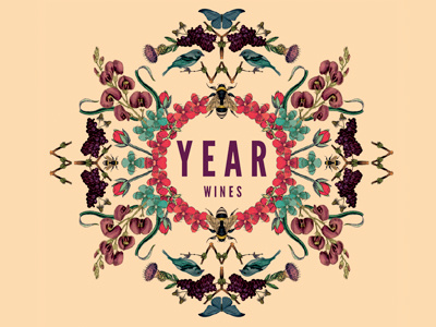 Year Wines - second label collage digital flowers illustration wine