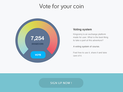 Kingcoiny - voting system inside the landing bitcoin blue chart dogecoin flat landing mobile ui ux vote