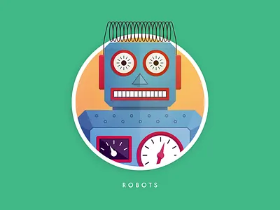 Robots badge howtoescapeit illustration robot spring tin toy