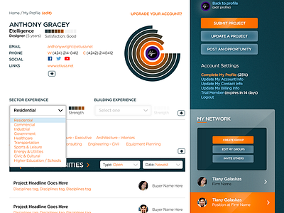 Architect Portal Web App Homepage architecture dropdown hover social ui web app