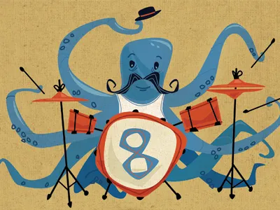 Octopus band bang cymbal drum drumming eight hat music mustache ocean octopus sea