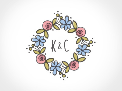 K & C blue floral flowers green illustration marriage pink wedding