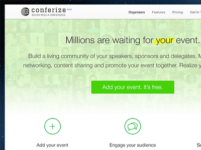 Conferize Organizer Site conferize cta event green helvetica neue icons uifaces