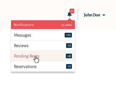 Renting site blue dropdown notification red rent ui wip