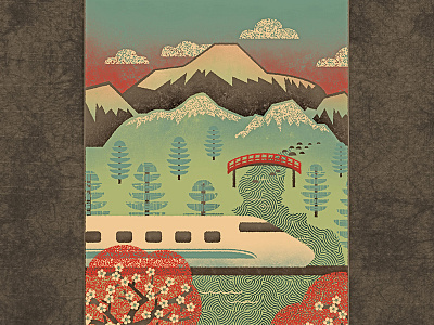 Shinkansen bullet train cherry blossom countryside fuji japan mountain