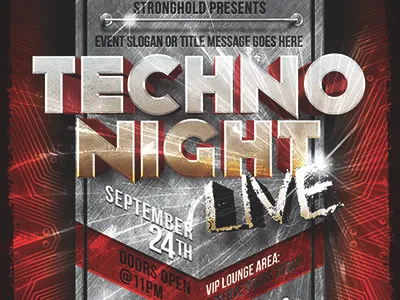 Live Techno Party Event Flyer Template club disco flyer frame party pink sparkle template