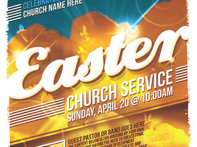Easter Sunday Church Service Flyer Template church church service cross dove easter flyer retro sky template universe vintage