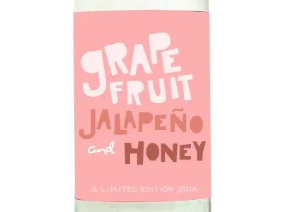 A Soda Label Design - 1st comp grapefruit handlettering honey jalapeno label pink soda