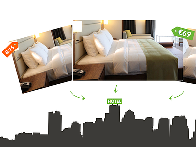 Looking for booking concept arrow city compare hotel hotels label price silhouet