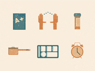 Healthy icons clock geometric grades hands icons illustration medicine pot tray